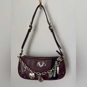 True Religion Burgundy Gold Charms Shoulder Bag
